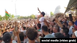 Protesters rally in the autonomous Karakalpakstan region in western Uzbekistan last July. 
