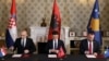 Ceremonia e nënshkrimit të nismës për bashkëpunim ushtarak mes Kosovës, Shqipërisë dhe Kroacisë në Tiranë më 18 mars 2025. 