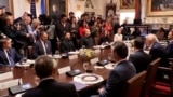 US President Donald Trump and Ukrainian President Volodymyr Zelenskyy in talks at the White House on October 17 
