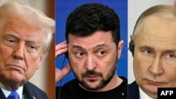 Donald Trump, Volodimir Zelenski și Vladimir Putin, colaj