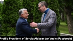 Архивска фотографија, унгарскиот премиер Виктор Орбан и српскиот претседател Александар Вучиќ во Белград, 23 мај 2025 година