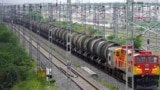 A train transports oil tankers in the Indian city of Ajmer on July 7, 2025.